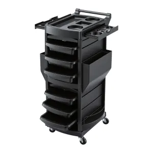 Embellir Salon Trolley 2 Lockable Doors 6 Tier Trays Mobile Hair Cart Black