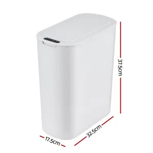 Devanti Automatic Trash Bin with Lid 21L Motion Sensor Kitchen Bin Touchless Garbage Can Plastic Slim Rubbish Bin with Liner Holder for Kitchen, Home, Office, White