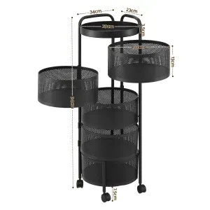 Artiss Storage Trolley Kitchen Cart 5 Tiers Storage Rack Round Basket Black
