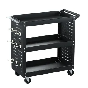 Giantz 3-Tier Tool Cart Storage Trolley Workshop Garage Pegboard Hooks