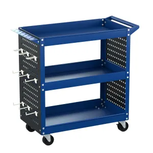 Giantz 3-Tier Tool Cart Storage Trolley Workshop Garage Pegboard Hooks – Blue