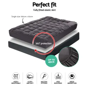 Giselle Bedding Bamboo Charcoal Filling Pillowtop Topper 1000GSM 5cm Thick Pillowtop Pad for Back Pain Relief Washable with 45cm Deep Pocket Single