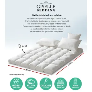 Giselle Bedding Pillowtop Mattress Topper 5cm Thick Pad for Back Pain Relief Washable Underlay Protector 1000GSM Microfibre Filling 45cm Deep Pocket Queen
