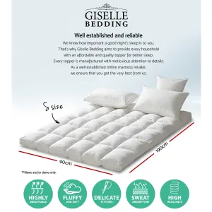 Giselle Bedding Pillowtop Mattress Topper 5cm Thick Pad for Back Pain Relief Washable Underlay Protector 1000GSM Microfibre Filling 45cm Deep Pocket Single