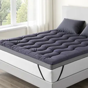 Giselle Bedding 5cm Pillowtop Topper Bamboo Polyester Blend Fibre Pad for Back Pain Relief Washable Overfilled Bed Protector 500GSM Queen