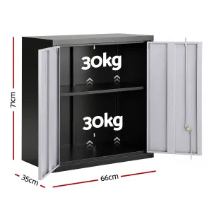 Giantz Steel Tool Cabinet Wall Mount Adjustable Shelf Garage Storage Lockable Black Grey