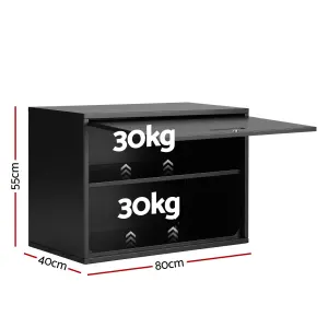 Giantz Wall Mount Steel Tool Cabinet Garage Storage Box Lockable Overhead Shelf Black