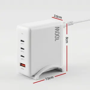 Devanti USB C Charger 100W Fast Charger 4 Port GaN Desktop Station White