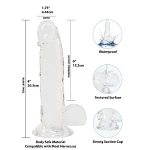 Addiction Crystal Dildo W Balls 8In Clear