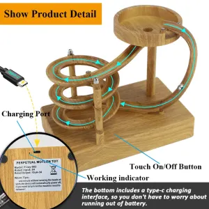 Electromagnetic Perpetual Motion Toy with Built-in Battery – Scientific Desk Decor, Stress Relief & Cat Play Item, Continuous Rolling Ball Art (Wooden)