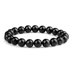 Natural Black Obsidian Beaded Bracelet for Men and Women – Stretchable Healing Crystal Jewelry with Elastic Band, Protective Energy Stone Gift for Birthday, Valentine’s Day, Meditation (Black) – 10