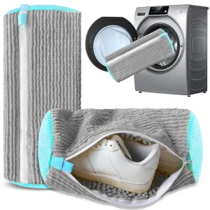 2-Pack Reusable Shoe Washing Machine Bag – White Protective Laundry Bag for All Shoes, Anti-Deformation & Deep Clean with Zipper Lock – Grey