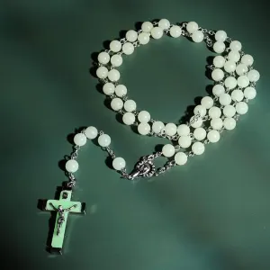Rosary Beads Catholic – Green Rosaire Glow in the Dark Cross Necklace for Men Women-Green