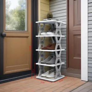 5 Tier Foldable Vertical Shoe Rack, X-Design Tall Shoes Organiser for Narrow Space, Corner Shelf for Single Dormitory Or Small Room