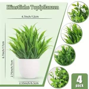 4-Pack Artificial Plants with Pot for Living Room and Office Decoration, 17×12 cm