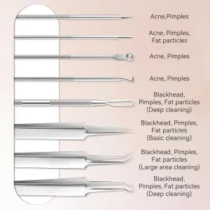 Pimple Popper Tool Kit, 8 PCS Professional Stainless Steel Blackhead Remover Comedone Extractor Tools for Removing Zit on Face – Acne Removal Kit with Metal Case (Silver) 8PCS