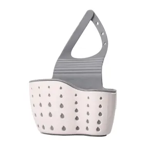 1 Piece Kitchen Sink Caddy Sponge Holder, Silicone Soap Holder with Adjustable Hanging Strap and Drain Holes, White, 13 x 22 cm