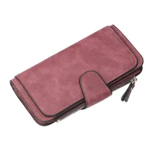 Women's Soft Leather Bifold Wallet with Zipper, Compact Card Holder and Secure Travel Clutch for Daily Carry and Organization, Red-Brown