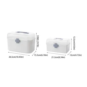Plastic First Aid Storage Box, Container Bin with Removable Tray and Portable Handle, Family Emergency Medicine Kit Case, White, 21.2 x 12 x 12.5 cm