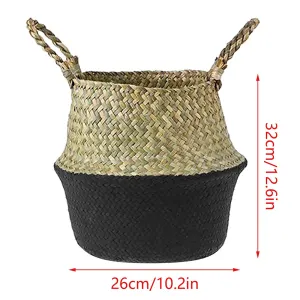 Seagrass Wicker Folding Storage Basket, Handmade Decorative Plant Pot Basket for Home Decor, 25.9 x 32 cm
