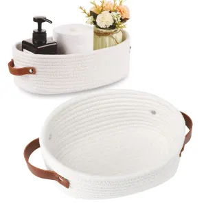1 Piece Small Cat Ears Toy Organizer, Woven Cotton Rope Basket, Decorative Nursery Bins & Boxes Gift Basket Empty for Pet, White, 33 x 15 x 10.2 cm