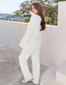 Women’s 2-Piece Set Fuzzy Fleece Pajamas Set Long Sleeve Loungewear Blue Blue Blue M