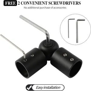 Heavy Duty Hinged Elbow Connector Curtain Rod Corner Connector Elbow Connector for 1 Inch Bay Window Curtain Rods, Black Color, (Set of 2)