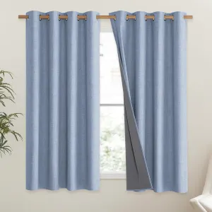 Stone Blue Vintage Linen 100% Blackout Curtains for Living Room,Thermal Insulated Curtains 63″ Long,Noise Reducing Window Treatment Drapes for Hall Room,52″ Wide Per Panel,Set of 2