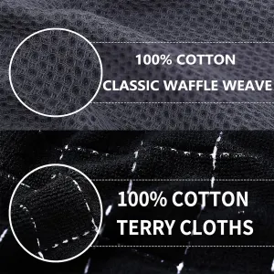Homaxy 100% Cotton Kitchen Towels and Dishcloths Set(Dark Grey, 8-Pack) and Terry Kitchen Towels(Black, 13 x 28 inches, 4 Pack), Checkered Designed, Ultra Soft Absorbent Dish Towels