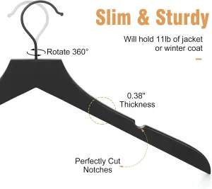 TOPIA HANGER Wooden Hangers 20 Pack, Rubber Wood Clothes Hangers with Rotatable Black Hook and Smooth Cut Nothces, Durable Hanger for Coats, Suits, Jackets, Sweaters, Dresses, Black – CTS07B