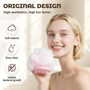 Super Soft Sunflower Bath Ball, 2025 New 2-in-1 Sunflower Bath Ball with Sponge Cleaning Brh, Mesh Bath Sponge for Women Men Shower (Pink+Blue)