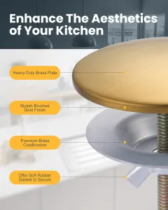 Kitchen Sink Hole Cover, 2 PCS Faucet Plate Stopper, Countertop Cap, Tap Blanking Metal Plug, Brushed Gold