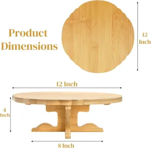 12 Inch Bamboo Cake Stand, One-Tier Wedding Cupcake Holder, Rustic Dessert Riser with Anti-Slip Pads, Pedestal Plate for Birthday, Tea Party, Baby Shower