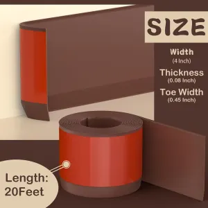 Flexible Wall Base Baseboard Molding Trim, 4 Inch(W) x 20 Feet(L) Self-Adhesive Vinyl, Peel and Stick Cove Base, Rubber Wall Base Moulding Trim(Brown)