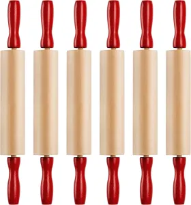 Mini Rolling Pin 7.5 Inch (6 Pack) Kids Rolling Pin Set for Play Dough Accessories Small Pin for Dough - Wooden Rolling Pins For Baking With Handles for Foods, Baking Supplies, And Playtime