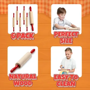Mini Rolling Pin 7.5 Inch (6 Pack) Kids Rolling Pin Set for Play Dough Accessories Small Pin for Dough – Wooden Rolling Pins For Baking With Handles for Foods, Baking Supplies, And Playtime