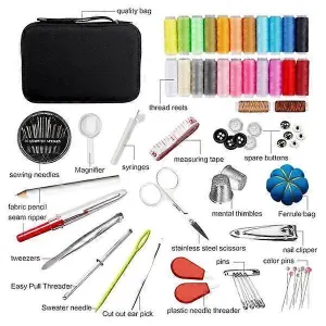 98pcs Sewing Kit – Multi-Color Threads, Needles, Scissors, Tape & Splitter