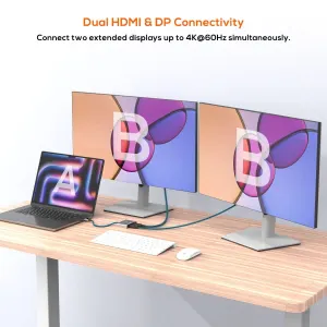 mbeat Tough Link USB-C to DP&HDMI Dual 4K/60Hz MST Adapter – Space Grey