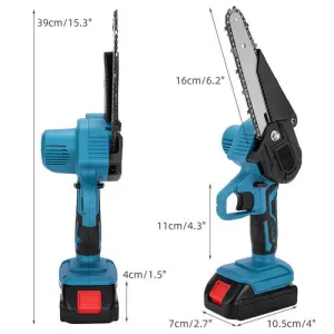 6″ Mini Cordless Electric Chainsaw Powered Wood Cutter Rechargeable&2X Battery