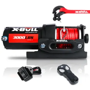X-BULL Electric Winch 12V 3000lbs/1360kg Synthetic Rope 2 Wireless remotes BOAT ATV UTV 4WD – Red(1X wireless remote)