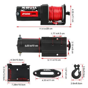 X-BULL 2500LBS Electric Winch 12V Winch Synthetic Rope 15.2M ATV Winch Kit Boat Winch Trailer