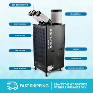 POLYCOOL 6.5kW Portable Industrial Spot Cooler, with Triple Cooling Ducts, 15A Plug