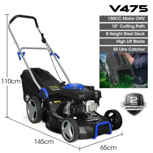 POWERBLADE 18″ 150cc Lawn Mower, 8 Height, Steel Deck, 4-Stroke Petrol Lawnmower – V475