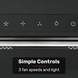 EUROCHEF 60cm Undermount Rangehood Black, Quiet 3-Speed, 3-Layer Dishwashable Filter, LED Lights EUR60B