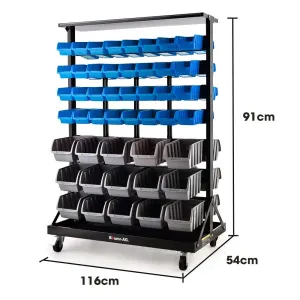 BAUMR-AG 94 Parts Bin Rack Storage System Mobile Double-Sided – Blue