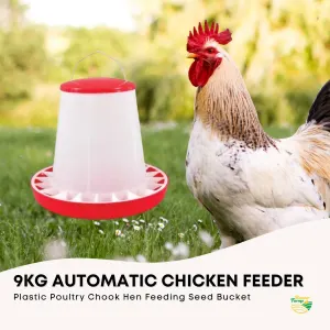Rooster Farms 9Kg Automatic Chicken Feeder – Poultry Hen Feeding Seed Bucket