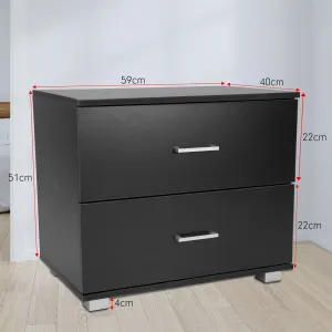 Sarantino Bedside Table Cabinet Storage Chest 2 Drawers Lamp Side Nightstand – Black