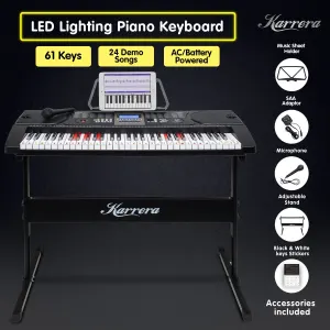 Karrera 61 Key Electronic Keyboard Digital Piano with Stand & Sheet Music Holder Portable Beginner Piano Black