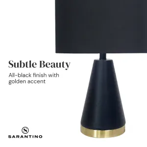 Sarantino Black and Gold Metal Table Lamp with Fabric Shade Modern Bedside Desk Light for Living Room Bedroom