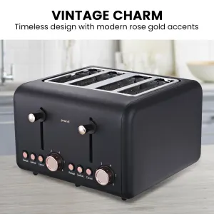 Pronti 4 Slice Toaster Rose Trim Collection – Black